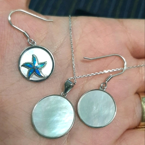 Mother of Pearl and Opal Sterling Silver Set - Starfish Design - Picture 2 of 9